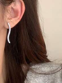 Fully Embellished Wavy 925 Sterling Silver Cubic Zirconia Earrings, Luxury Lightweight Zirconia Earrings For Unique Occasions, Festival Gift