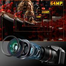 NBD 5K&64MP Digital Cameras For Photography, 16X Optical Zoom Camera With WiFi & App Control, Vlogging Camera With 180°Flipable 3-Inch Screen, Auto Focus,Bag,2 Batteries,Camera Strap&32GB Card - 黑色 - 查看 2