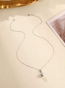 1 Set de Joyería elegante y suave con cubic zirconia en tono plateado, aretes y collar de perla gris simulada de plata esterlina 925, adecuado para uso diario de mujeres y como regalo