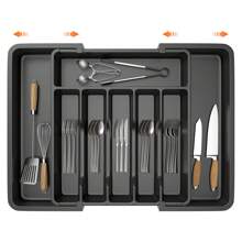 Vandise Cutlery Drawer Organiser, Expandable 6-8 Compartment Cutlery Tray For Kitchen Drawer, Adjustable Utensils And Silverware Holder, Plastic Flatware Spoons Forks Knives Holder Storage Insert, Black Cutlery Tray Plastic Drawer Organiser Expandable From 33 X 38cm To 57 X 38cm, 5cm Depth, Waterproof Utensil And Silverware Holder 6 To 8 Separate Slots For Kitchen, Bedroom, OfficeUtensil Drawer Organiser 6-8 Compartment Expandable Large Cutlery Tray For Kitchen, Adjustable Silverware Flatware Holder, Plastic Kitchen Spatula Tools And Gadgets Storage Divider, Black - Black - View 1