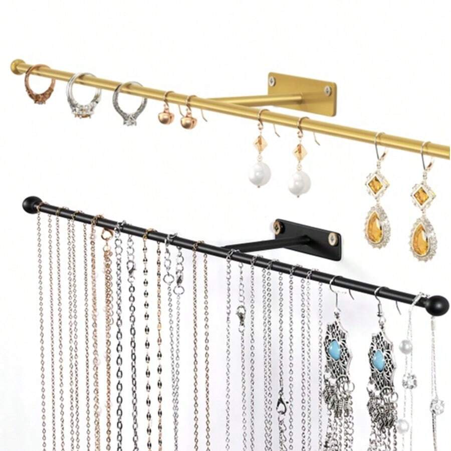 1个壁挂式首饰收纳架，可放置项链、耳环、手镯、戒指、发带、眼镜，含螺丝，旅行收纳整理架 - 彩色 - 查看 1