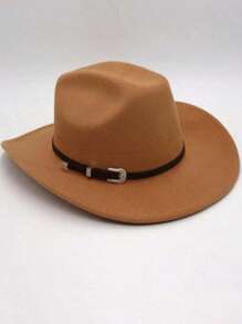 Sombrero de vaquera de poliéster para mujer, sombrero fedora negro de copa blanda estilo western, para eventos al aire libre (talla única)