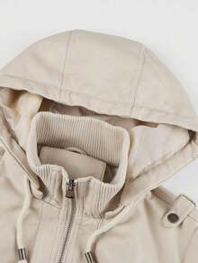 Giolshon 女士休闲百搭抽绳外套，春秋衣橱必备单品 - 米色 - 查看 5