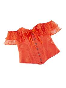 女士万圣节鱼骨塑身衣蕾丝花边紧身胸衣短款上衣，腰部收紧新年派对情人节假期上衣，束腹上衣，毕业典礼，奶油黄，万圣节服装