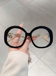 1 件女士新款大框时尚眼镜别致配色眼镜新颖镜腿设计装饰眼镜奢华仿珍珠装饰全框装饰眼镜 - 彩色 - 查看 3