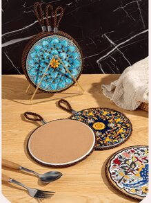 1 Piece/2pcs Ceramic Insulation Mat, Round, Anti Slip, Heat-Resistant Placemat, Perfect Hot Dish Mat, Chic, Daisy Flower, Ceramic Table Mat Heat-Resistant, Easy To Clean Coaster, Can Be Hung And Stored, Nordic Court Style, Retro Style, High-End Sensory Dish, Clay Pot Heat-Resistant, Table Mat