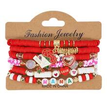 母亲节手链，心形花朵吊坠多层串珠弹力手链（1条装） - 款式1 - 查看 16