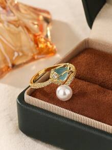 1pc Open Tulip Design Zirconia Inlaid Ring, Elegant High-End Style Suitable For Daily Wear, Great Gift For Mothers On Holidays