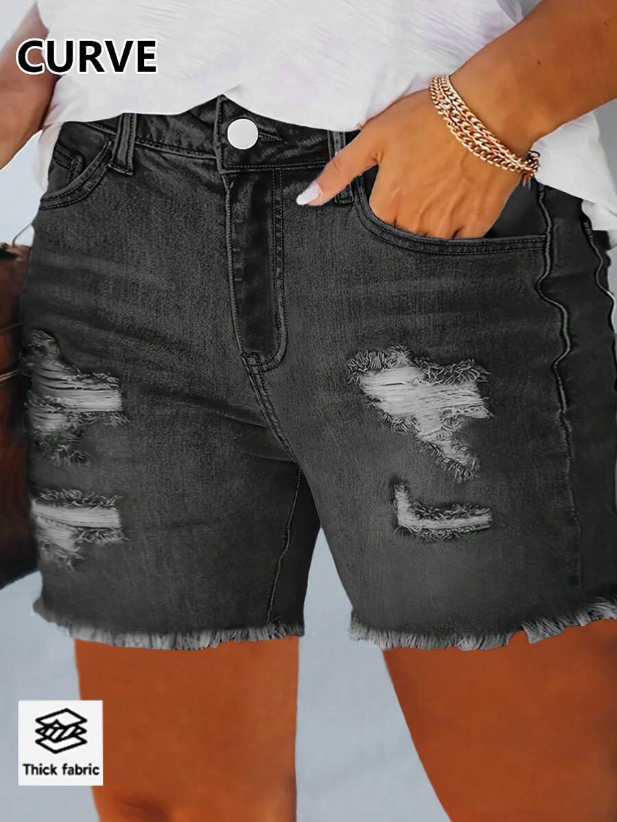 High-Quality Tight-Fitting Plus Size Denim Shorts For Women In Summer Slimming Casual Slim Hot Pants Sexy Hot Girls Hip-Covering Super Shorts - Màu xám đen - Xem 1