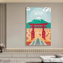 Framed  En Framed Canvas Wall Art - Vintage Japan Mount  Travel Poster Skyline - For Home, Bathroom, Bedroom, Office Decoration - Perfect Gift For Travel Lovers & Art Enthusiasts