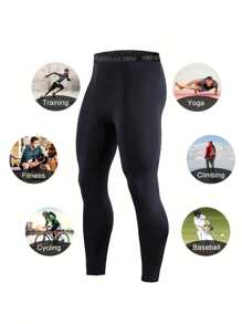 2025 Spring/Summer Black Compression Athletic Pants For Men: Stretchy, Moisture-Wicking, Tight-Fitting, Suitable For All Seasons, Running, Basketball, Gym, Outdoor Sports - Black - View 3