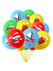 12/16PCS Transportation Themed Flag Raising Balloon Set, Sailboat, Airplane, Train, Birthday Party Scene Decoration Supplies