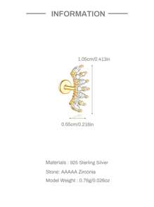 SereneSpark 1Pc S925 Sterling Silver Crown Zirconia Flat End Piercing Earring Women Daily Fine Jewelry - Gold - View 6