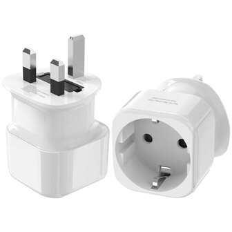 HITRENDS Eu To UK Plug Adapter For UK Ireland Dubai Mauritius Singapore Wall Socket, European Schuko 2-Pin To 3-Pin UK Travel Adapter, EU To UK C/E/F Type Conversion Plug, 2 Sets, White 110-250V, 16A, 3250W