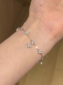 时尚四叶草和星星闪亮锆石手链，百搭配饰