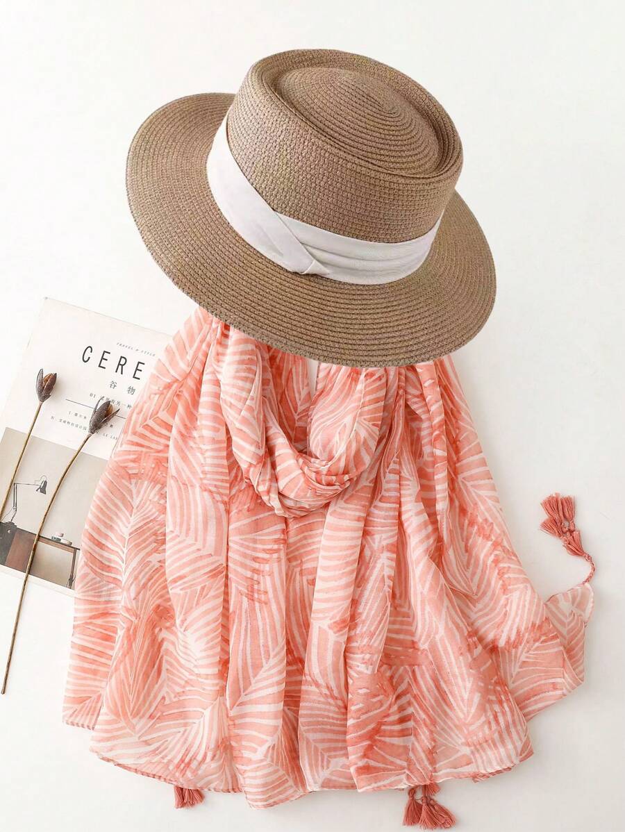 Women's Sun Protection Set Includes Flat Top Sun Protective Hat & Scarf, Suitable For Spring, Summer, Beach, Holiday, Photo Taking - Multicolor - View 1