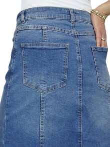 Paulo Due Panelled Denim A Line Skirt - Medium Wash - View 3