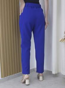 Women's Tailored Formal Pants In Polyester Elastane With Belt - Maxma 6622 - Royal Blue 2 - View 3