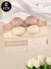 2pcs/Set Strapless Women Wireless Padded Seamless Lingerie Bra For Backless/Strapless Dresses & Wedding Gowns, Lift And Support