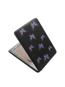 蝴蝶设计可折叠皮革化妆镜 - 双面化妆镜，带放大功能，时尚便携，适合旅行和居家（白色和黑色）母亲节礼物母亲节礼物