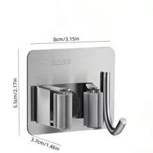 1/2/3pcs 304 Stainless Steel Mop Hooks, Bathroom Wall Mounted Mop Holder, No Drilling Required, Strong Adhesive Mop Rack