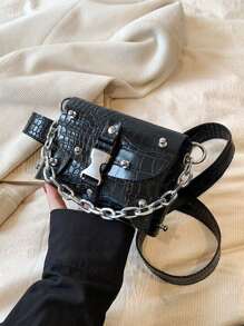 Nouveaux sacs à épaule de mode pour dames, petits sacs carrés polyvalents de couleur unie, motif crocodile décontracté, sacs bandoulière simples avec décoration de chaîne, sacs à main pour femmes