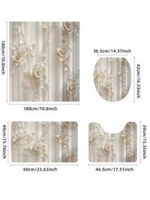 1/4 pièces Rideau de douche en polyester 3D à fleurs imperméable avec crochets, impression numérique, tissu lavable en machine. Séparateur de salle de bain imperméable et décoratif pour la maison, convient pour toutes les saisons, décoration de salle de bain, décoration d'automne, accessoires de salle de bain, rentrée des classes