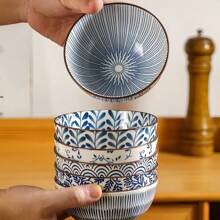 4pcs/6pcs Japanese Underglaze Ceramic Rice Bowls, 4.5-Inch Soup Bowls, Chinoiserie Ceramic Bowls, Salad Bowls,School Supplies