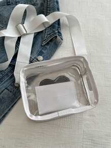 New Summer Transparent Girl Bag With Wide Strap, Heart Design Cross-Body Bag, Small Square Shoulder Bag, Personalized Phone Pouch - White - View 6