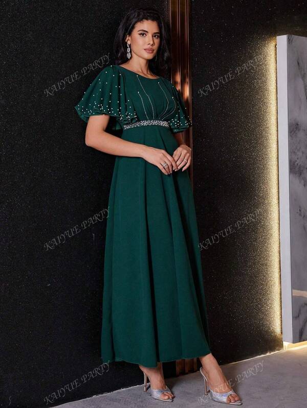 Vestido de fiesta de noche con bordado de perlas y diamantes de imitación (versión de alta resistencia) para mujeres, vestido de fiesta, vestido de graduación