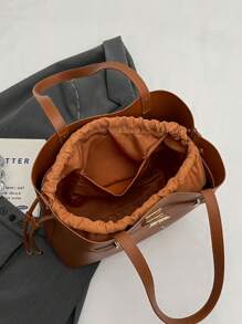 Bucket Bag New Simple Solid Color Handbag Shoulder Bag Large Capacity Commuter Underarm Bag