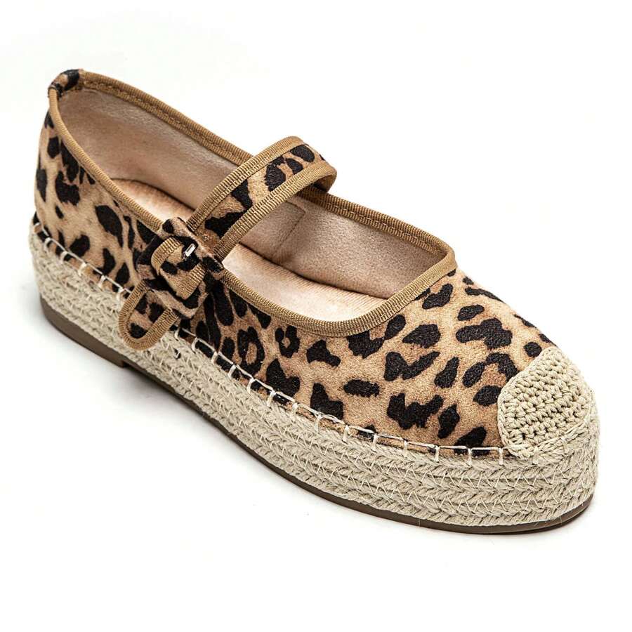 Mary Jane Espadrilles With Rope Platform Sole - Leopard - View 1