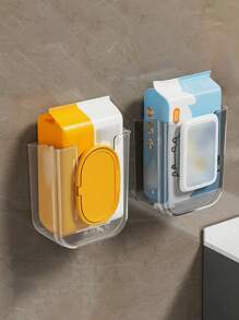 1 pièce Boîte de rangement murale pour boîte de mouchoirs, boîte de rangement pour lingettes humides, en matériau acrylique avec autocollant adhésif, convient pour le salon, la cuisine, la salle de bain, essentiel pour la rentrée scolaire - Multicolore - Voir 2