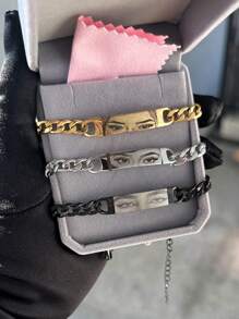 1 szt. spersonalizowana bransoletka dla par ze zdjęciem, grawerowana laserowo bransoletka ze stali nierdzewnej z łańcuszkiem i zdjęciem oka, spersonalizowana biżuteria ze zdjęciem prezent dla chłopaka lub dziewczyny, Walentynki, srebro, stylowy, kolorowy, vintage, hipsterski, prosty, Y2K, moda lat 2000., niestandardowy, spersonalizowany, niepowtarzalny, idealny prezent dla niego, idealny prezent dla niej, chłopaka, dziewczyny, taty, mamy, rodziny, przyjaciół, na rocznice, urodziny, ukończenie szkoły, bal maturalny, imprezę, biżuteria damska, elegancki strój, szykowna jesień, praktyczny szyk, delikatny romans, glamour