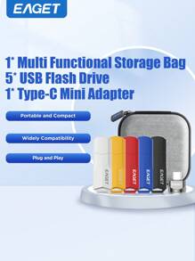 USB 2.0 Flash Drive With Storage Bag And Adapter 7pcs Combination Kit 64GB 32GB 16GB 8GB 4GB USB Memory Stick Multi-Color U Stick (Black Red Yellow White Blue Five Colors)