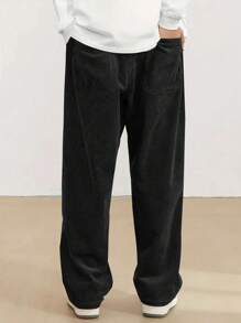 Hidkat Men's Elastic Waist Corduroy Pants, Fashion Drawstring Straight Leg Casual Sweatpants For Spring And Autumn