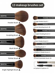 MAANGE Juego de 13 piezas de pinceles de maquillaje profesionales de tubo de aluminio suave y largo - incluye pinceles para base, sombras de ojos, cejas, mezcla, iluminador, corrector, aptos para polvos, líquidos y cremas. Ideal para uso diario y viajes, accesorios de maquillaje, regalo para amigos.