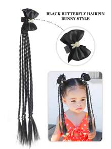 Postiche de queue de cheval tressé en cheveux synthétiques pour enfants avec accessoire nœud papillon. Extensions de cheveux tressées clip-in résistantes à la chaleur pour enfants