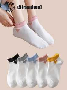 5 Pairs Women's Bubble Mouth & Heart Design Short Socks, Suitable For Spring/Summer - Multicolor - View 3