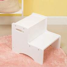 Wooden Toddler Step Stool For Kids, Pink Two Step Children's Stool With Handles, Bonus Non-Slip Pads For Safety, Bathroom Potty Stool & Kitchen Step Stools Dual Height - White - View 2