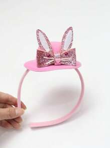 1pc Party Makeup Prop Kids & Adults Pink Glitter Rabbit Headband Hair Hoop Costume Accessories Halloween - Pink - View 5