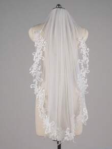 1 Stück fingerSpitzen Länge 37,4 Zoll (95 cm) Brautschleier mit Spitzenapplikation und Metallllamm für Hochzeit, Party, Abschlussball, weiß, elfenbein - Verschiedenfarbig - Übersicht 11