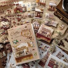 40Sheets/Bag Sticker Book Combination, Collection Gentle Series, Retro Warm Coffee Theme Stickers, Two Different Materials, Scrapbook Supplies, Decorative Notebook Photo Frame Phone Case Water Cup Garbage Magazine Stationery Box DIY Personalized Stickers