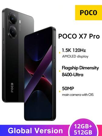  POCO X7 Pro 5G Global Version 12GB+512GB Smartphone Dimensity 8400-Ultra 6.67" CrystalRes AMOLED Display 50MP Main Camera With OIS 90W HyperCharge 6000mAh (Typ) Battery Xiaomi HyperOS 2