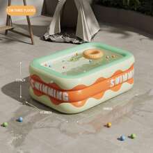 1pc Orange & Cream Simple Garden Rectangular Inflatable Pool For Families & Adults, Portable Small Paddle Pool, Oversized Thickened Family Water Play Center, Outdoor, Garden, Backyard, Summer Splash Party
