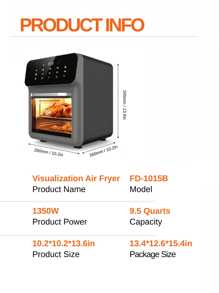 RAF 9.5Quarts Food Essentials And Family Helpers Smart Air Fryer Oil-Free Electric Fryer Household Electric Oven Kitchen Toaster Multifunctional Microwave Fans Oven Smart Assistant Enjoy Life Kitchen Appliance Cooking Electric Touch Screen 10-In-1 Function