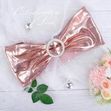 10pcs Metallic Foil Chair Sash, Chair Bow Tie Decor, Elastic Band With Buckle Slider, Bow Tie-Free Chair Back Flowers, Chair Cover Decoration, Suitable For Wedding Party Events, Banquet Decor