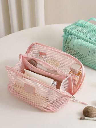 3/2/1件网状透明化妆包大容量多功能包女便携收纳包洗漱包透明网状化妆品收纳包女网状化妆包马卡龙色大容量便携多功能隔断旅行收纳包女情侣洗漱包出差居家必备