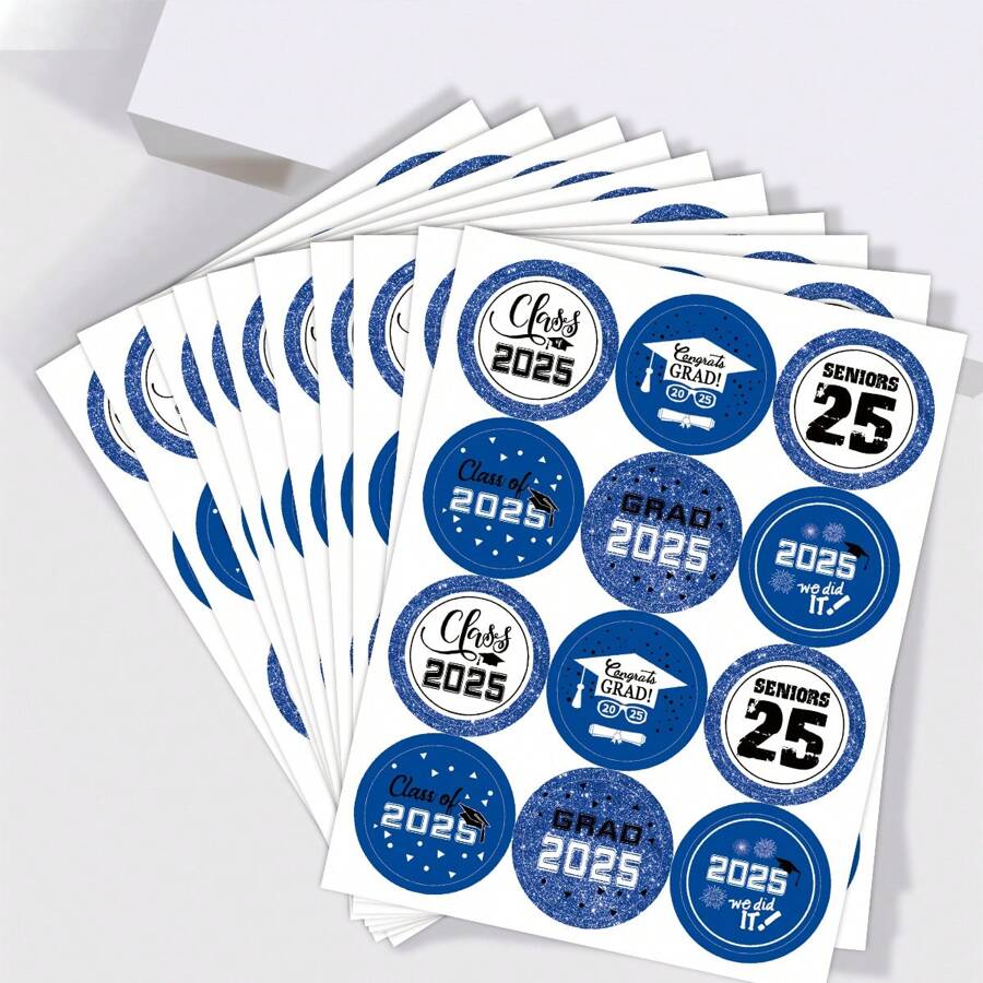 10 Sheets Blue 2025 Graduation Stickers, Class Of 2025 Congrats Grad Graduation Cap Stickers, Round Graduation Gift Tags Stickers, 2025 Graduation Sticker For Envelope Seals - Multicolor - View 1