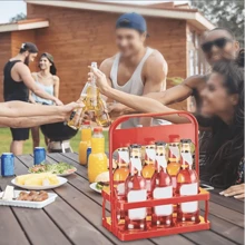 1pc Foldable Plastic Beverage Tray With 6 Bottle Holders And Cup Compartments - Space Saving Portable Design, Suitable For Bar, Party, Outdoor Activities And Kitchen Storage, Bar Accessories | Portable Drink Carrier | Lightweight Drink Holder